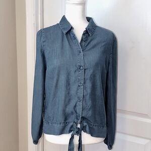 LC Lauren Conrad Front Tie Lyocell Chambray Blouse. Size Large